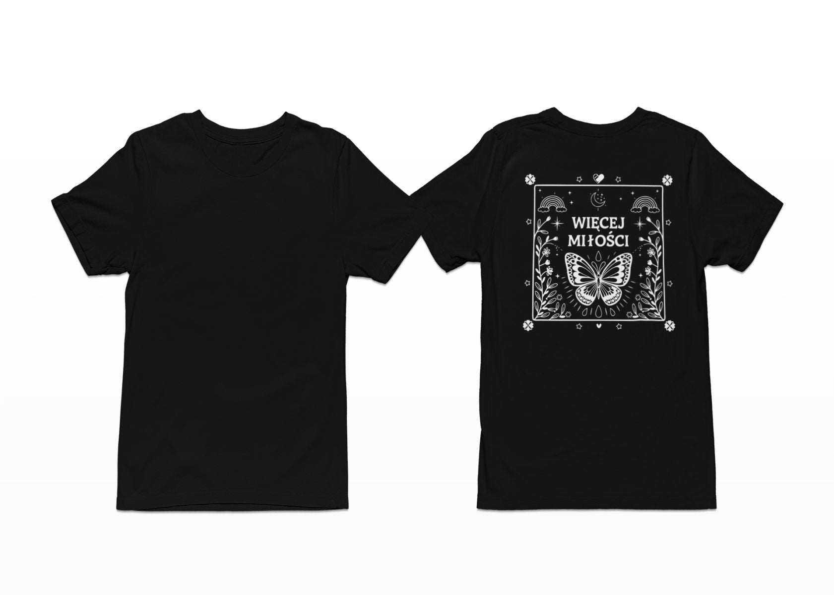 Svart T-shirt med ryggtryck “Mehr Liebe”