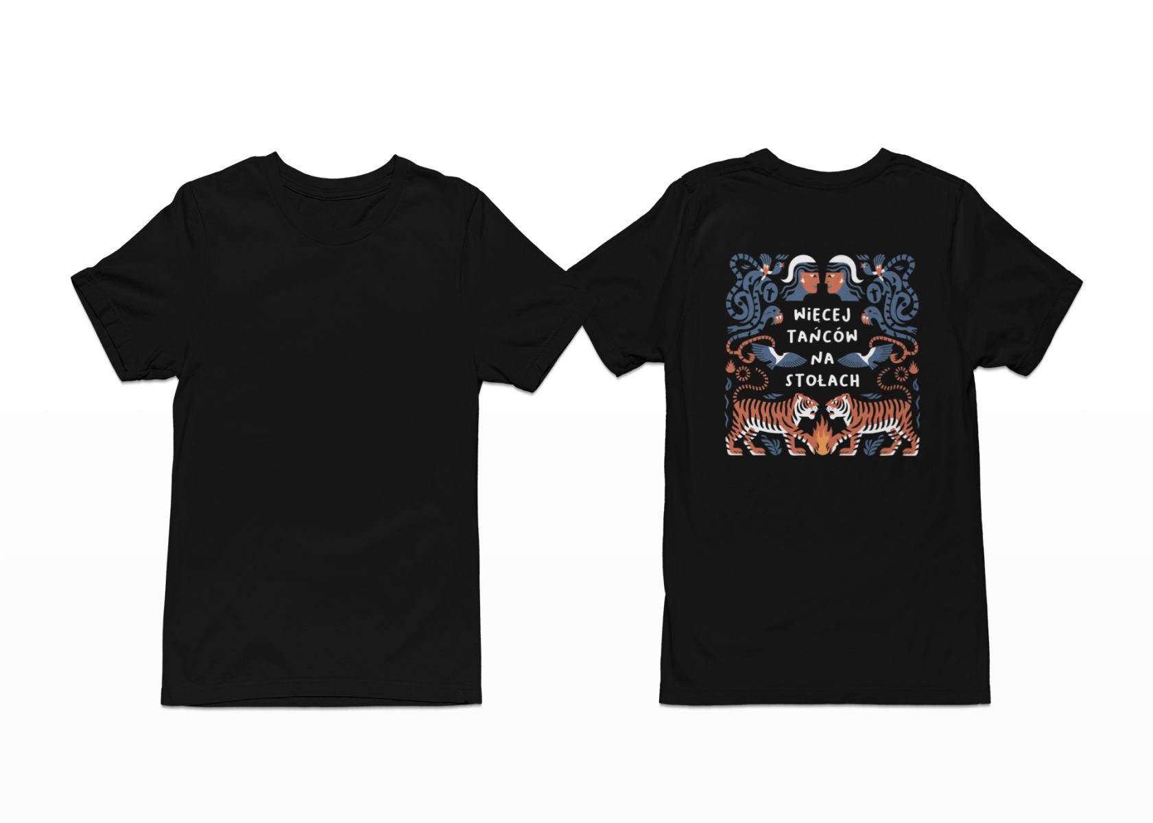 Svart T-shirt med ryggtryck “Mehr Tanzen auf den Tischen”